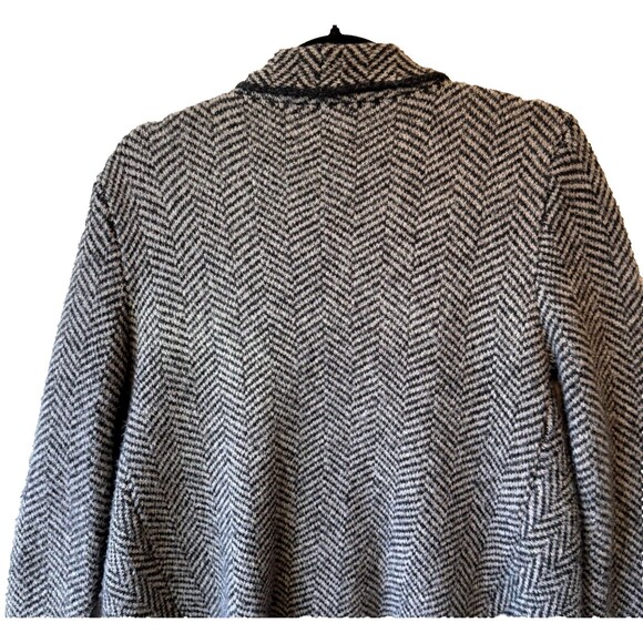 ZARA Sweater Cardigan Small Herringbone Dark Brown Black Open Front Black Trim - Picture 5 of 9